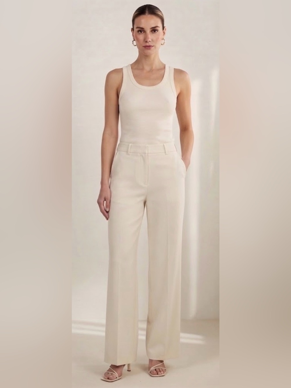Reformation Cream High-Waisted Wide-Leg Tailored Trousers